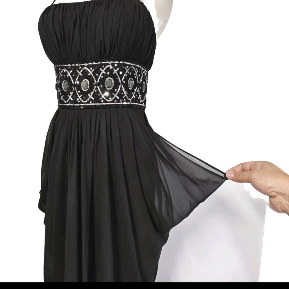 Hailey Adrianna Papell Black Formal Elegant Sexy Evening Prom Beaded Long Gown 6 - Picture 9 of 16